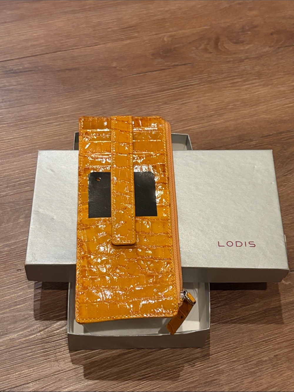 Lodis Glossy Croc-Embossed Yellow Wallet